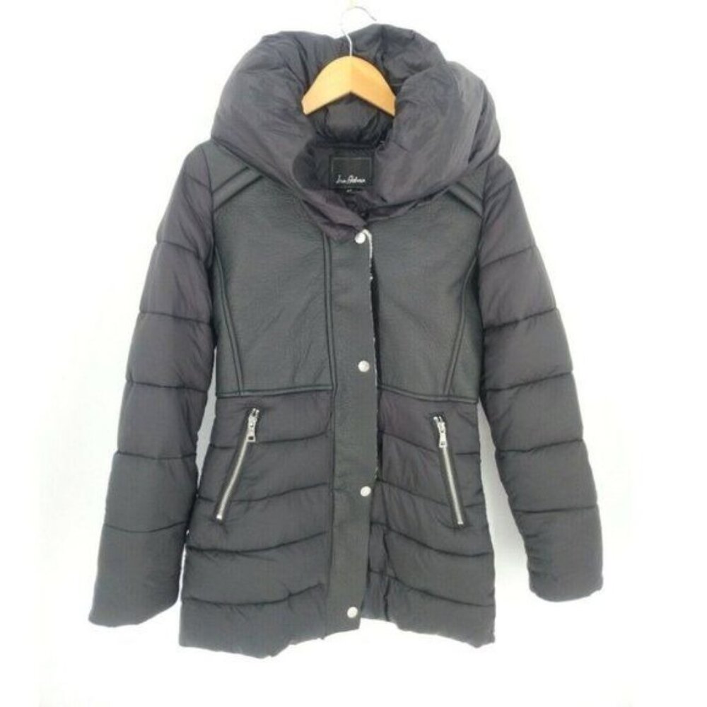 Sam‎ Edelman Puffer Jacket Coat Womens XS Black Winter Slim Fit Faux Shearling